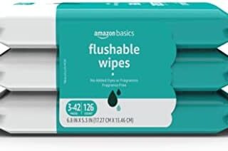 Amazon Basics Flushable Adult Wet Wipes – Fragrance-Free, 126 Count (3 x 42 Packs)