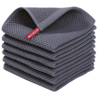 Homaxy 100% Cotton Waffle Dish Cloths – 6-Pack, 12x12", Soft & Quick-Drying, Dark Grey