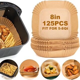 Air Fryer Paper Liners – 125 Pcs, 8" Square, Non-Stick & Bleach-Free, Disposable