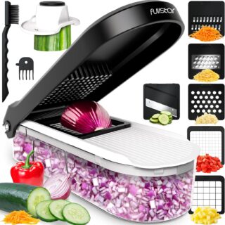 Fullstar 6-in-1 Vegetable Chopper & Mandoline Slicer with Container – White/Black