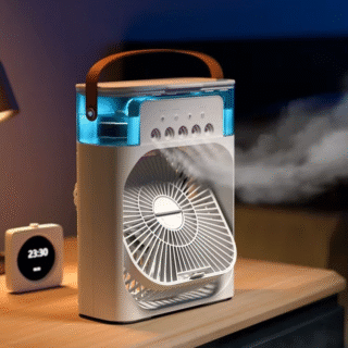 Feel the Chill Anywhere! | 3-in-1 Mini Air Cooler Fan – USB Powered Humidifier, Cool Mist, LED Night Light | Beat the Heat Instantly – Small in Size, Big on Power!